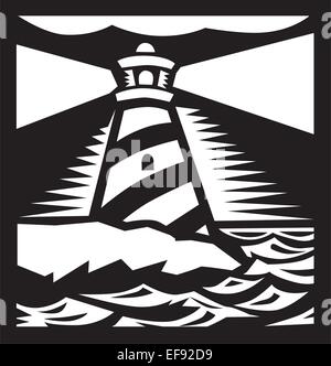 Ein Leuchtturm, umgeben von Wasser Stock Vektor