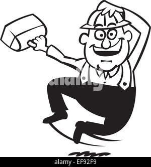 Ein Mann mit einer Lunchbox und springen Stock Vektor