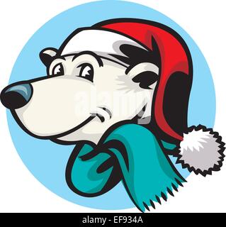 Kopf des Hundes mit einem Hut und Schal Stock Vektor