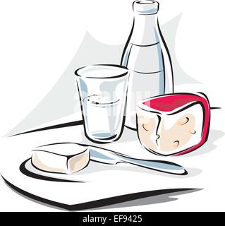 Bottle of Milk with Cheese Stock Vektor