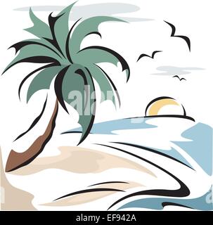 Sonnenuntergang mit Palme Stock Vektor