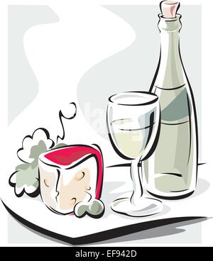 Wein und Käse auf einem Teller Stock Vektor