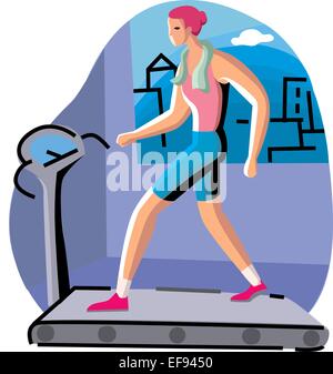 Frau auf Laufband Stock Vektor