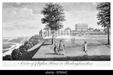 Kupfer-Gravur 1776 Landschaft Schönheiten England elegantesten prächtige öffentlichen Bauten. Cliesden Haus Buckinghanshire Stockfoto