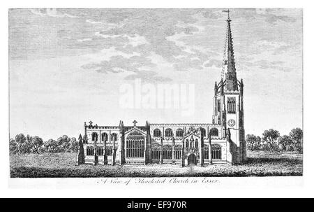 Kupfer-Gravur 1776 Landschaft Schönheiten England elegantesten prächtige öffentlichen Bauten. Thacksted Kirche Essex Stockfoto