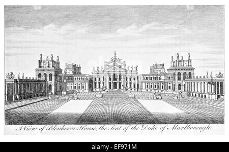 Kupfer-Gravur 1776 Landschaft Schönheiten England elegantesten prächtige öffentlichen Bauten. Blenheim House Sitz Duke Marlborough Stockfoto