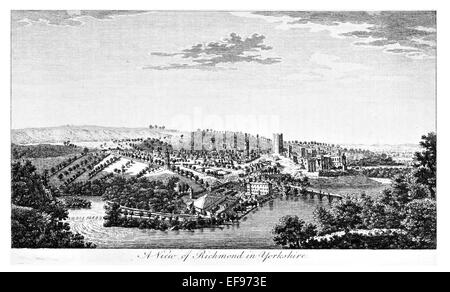 Kupferstich von 1776 Landschaft Schönheiten England elegantesten herrlichen öffentlichen Bauten Richmond Sheffield Yorkshire Stockfoto