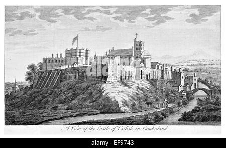 Kupferstich von 1776 Landschaft Schönheiten England elegantesten herrlichen öffentlichen Bauten Carlisle Castle Cumberland.Cumbria Stockfoto