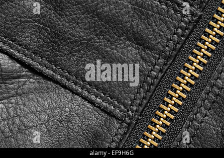 Schwarzes Leder Tasche Teil mit Reißverschluss für Hintergrund Stockfoto