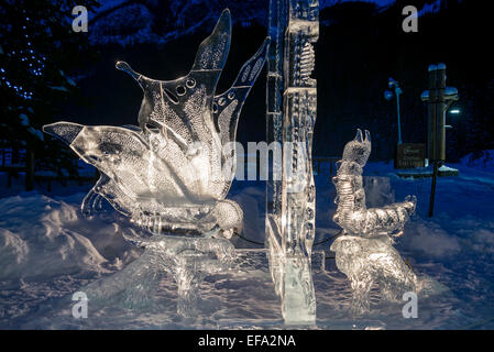 Eis-Skulptur, Selbstachtung, Ice Magic Festival, Lake Louise, Banff Nationalpark, Alberta, Kanada Stockfoto