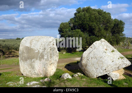 5. Jahrhundert v. Chr. zylindrische Trommel Spaltenblöcke an die antiken Steinbrüche der Cave de Cusa aufgegeben. Selinunte. Sizilien. Italien Stockfoto