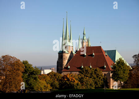 Str. Marys Kathedrale und St. Severus Kirche auf dem Domberg Hill in Erfurt, Thüringen, Deutschland Stockfoto
