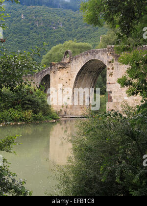 Die Brücke über den Fluss Tarn in Quézac am Stadtrand von Ispagnac. In der Lozère, Languedoc-Roussillon, Frankreich Stockfoto