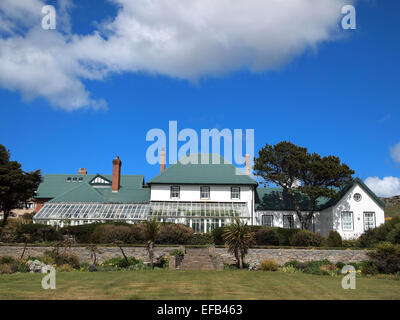 Government House, Stanley. Die offizielle Heimat des Gouverneurs der Falklandinseln stammt aus dem Jahr 1845 Stockfoto