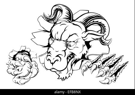 Eine beängstigend Ram-Maskottchen Rippen durch den Hintergrund mit scharfen Krallen Stockfoto