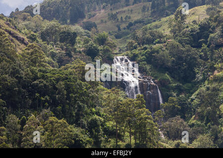 Bei Stadt Ella im Hochland von Sri Lanka. Berühmt für die Teeplantagen und Wander- und grüne Landschaft. Ravana Wasserfall. Stockfoto