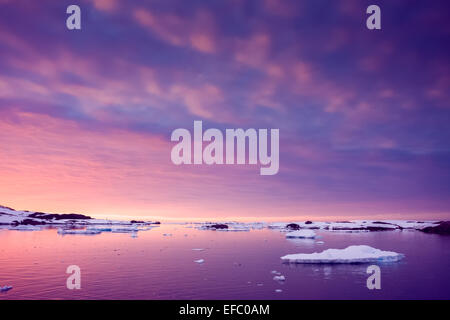 Sommer Sonnenuntergang in der Antarktis Stockfoto