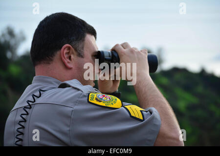 Los Angeles, Kalifornien, USA. 30. Januar 2015. Ein Hund in Los Angeles River gefangen wurde durch Los Angeles Fire Dept und Park Rangers Kredit gerettet: Chester Brown/Alamy Live News Stockfoto