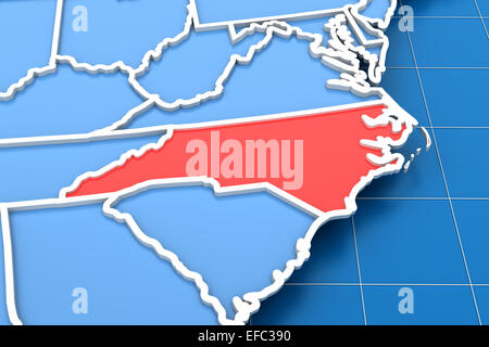 3D Rendering der USA-Karte mit North Carolina State University hervorgehoben Stockfoto