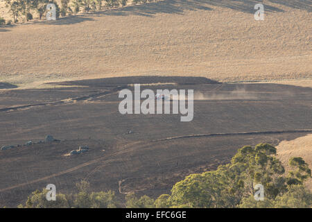 Ein Foto von den Nachwirkungen des ein Buschfeuer auf einer trockenen australischen Farm im zentralen westlichen NSW. Stockfoto