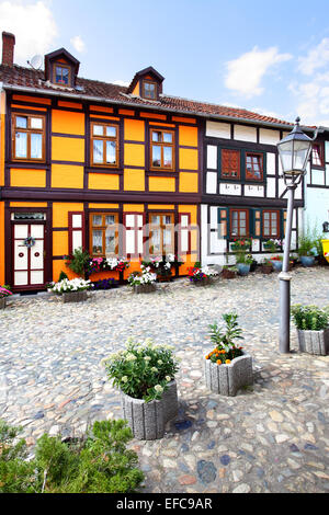 Alte Häuser in der Stadt Quedlinburg, Deutschland Stockfoto