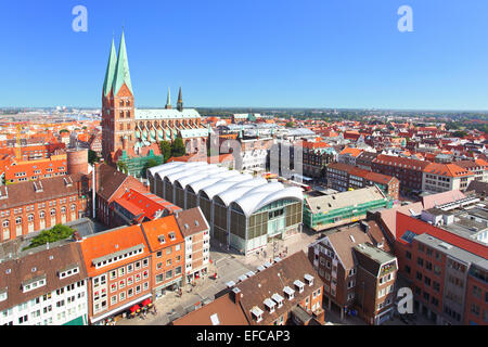 Blick auf das Zentrum von Lübeck, Deutschland Stockfoto