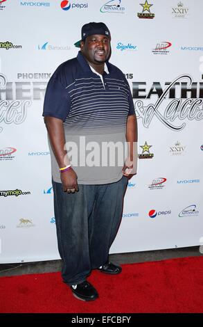 Phoenix, AZ, USA. 30. Januar 2015. Quinton Aaron im Ankunftsbereich für 12. jährliche Super Bowl: Leder und Spitzen Party - Fr, die Bentley-Projekte-Galerie, Phoenix, AZ 30. Januar 2015. Bildnachweis: MORA/Everett Collection/Alamy Live-Nachrichten Stockfoto