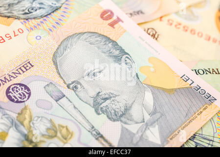 Rumänische Lei-Banknoten Nahaufnahme Stockfoto