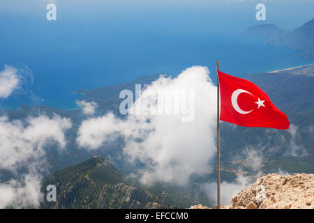 Luftaufnahme von Olympos und Mountain Bereich des zentralen Taurus vom Gipfel des Tahtali. Kemer, Provinz Antalya, Türkei Stockfoto