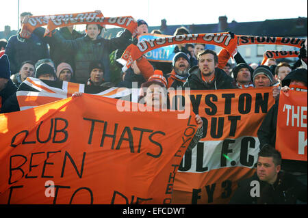 Blackpool Lancs UK 31. Januar 2015 - Blackpool Stadt Fußball Fans Protest gegen ihren Vorsitzenden Karl Oyston Stockfoto