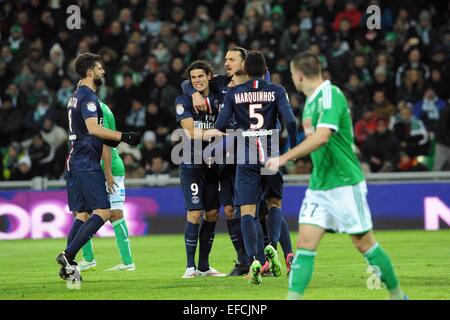 Edinson CAVANI/Zlatan IBRAHIMOVIC - 25.01.2015 - Saint Etienne/PSG - 22eme Journee de Ligue1.Photo: Jean Paul Thomas/Icon Sport Stockfoto