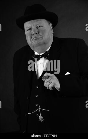 Winston Churchill-Imitator (Look-a-Like Charakter), im Studio, London, England, Vereinigtes Königreich Stockfoto