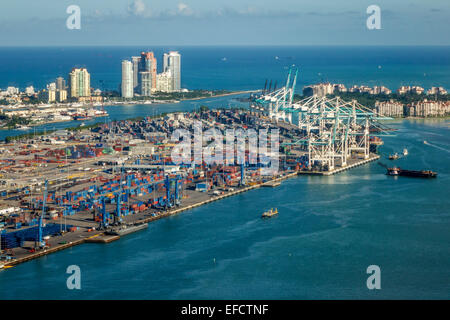 Miami Florida, Hafen, Biscayne Bay, Miami Beach, Atlantischer Ozean, Luftaufnahme von oben, Fisher Island, Blick durch das Fenster, FL150106005 Stockfoto