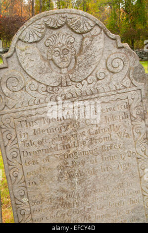 Grabstein, Silber Straße Friedhof, Coventry, Connecticut Stockfoto