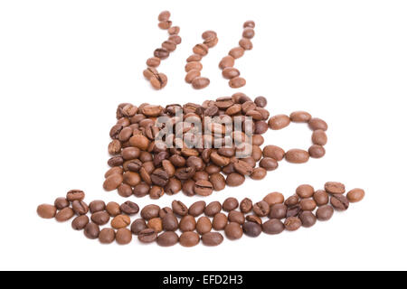 Tasse aus Kaffeebohnen, isoliert auf weiß Stockfoto