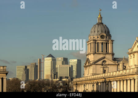 Greenwich Royal Hospital und Kanarischen einst Stockfoto