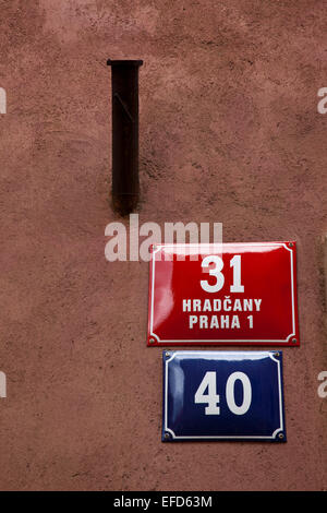 Praha 1 Hradcany Schilder in der Prager Burg, Prag, Tschechische Republik Stockfoto