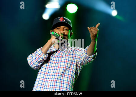 BARCELONA - 30 Mai: Kendrick Lamar (US-amerikanische Hip-Hop-Musikerin) führt bei Heineken Primavera Sound Festival 2014. Stockfoto