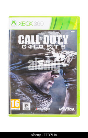 Die Microsoft XBOX 360 Call of Duty Ghosts-Spiel auf einem weißen Hintergrund Stockfoto