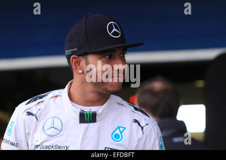 Jerez, Spanien. 1. Februar 2015. Lewis Hamilton von Mercedes AMG Petronas F1 Team in der Boxengasse beim Start ihres neuen Autos. Bildnachweis: Aktion Plus Sport/Alamy Live-Nachrichten Stockfoto