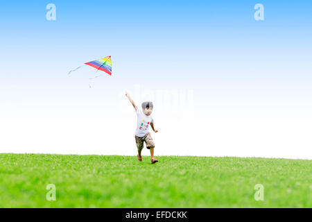 1 indische Kind junge Park Kite fliegen Stockfoto