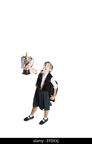 1 indische Mädchen Schule Schüler Sieg-Trophäe Stockfoto