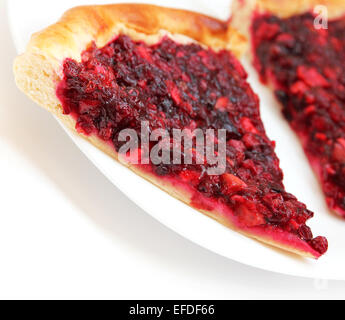 Apple und Preiselbeere Marmelade Kuchen auf den weißen Teller Stockfoto