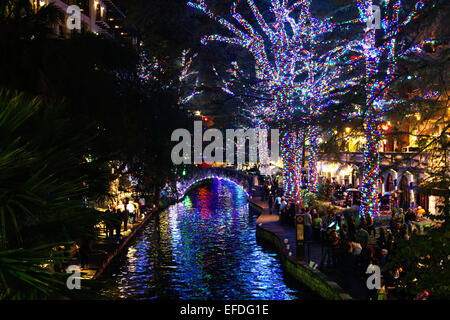 Riverwalk Weihnachtslichter; San Antonio TX Stockfoto