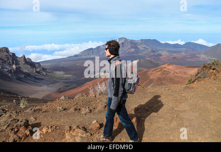 Wanderer im Haleakala National Park auf Maui Stockfoto