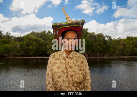 Menschen Sie tragen traditionelle Hut Rote Insel namens ti'i Langga. Stockfoto
