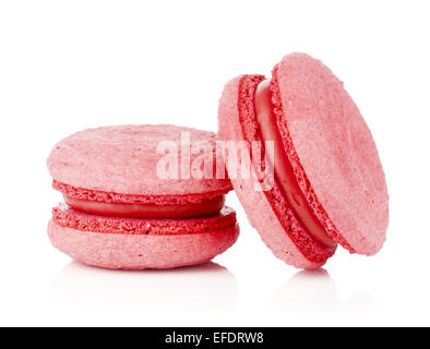 Rosa Macarons. Isoliert auf weißem Hintergrund Stockfoto