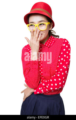 Junge Frau mit Mund lachen Stockfoto