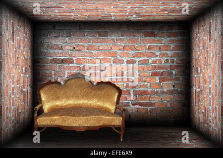 abstrakte leere Kulisse mit Sofa im Ziegel fertig Zimmer Stockfoto