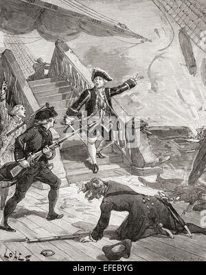 Admiral Suffren im Indischen Ozean während seiner Kampagne gegen die Engländer im 18. Jahrhundert.  Admiral Comte Pierre André de Suffren de Saint Tropez, Bailli de Suffren, 1729 –1788.  Französischer Admiral. Stockfoto